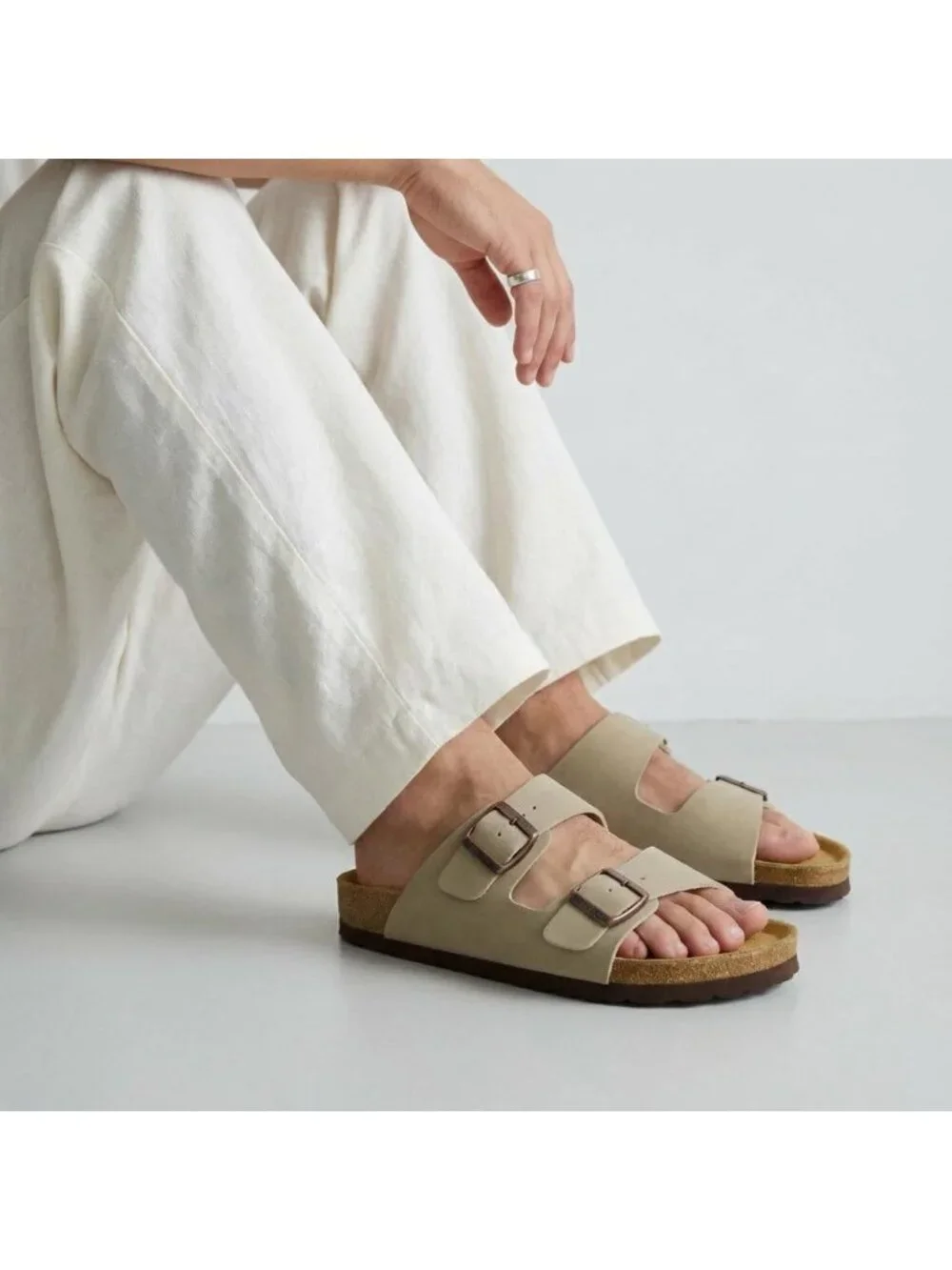 Men's Stone Lane Cork Footbed Sandals Adjustable Buckle Comfort Slides